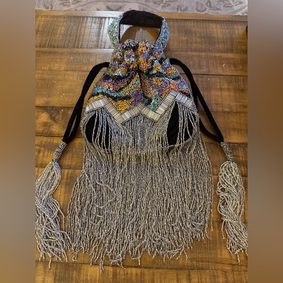 NWOT Free People Razzle Dazzle Beaded Fringe Clutch Handbag in Kaleidoscope - Picture 8 of 11